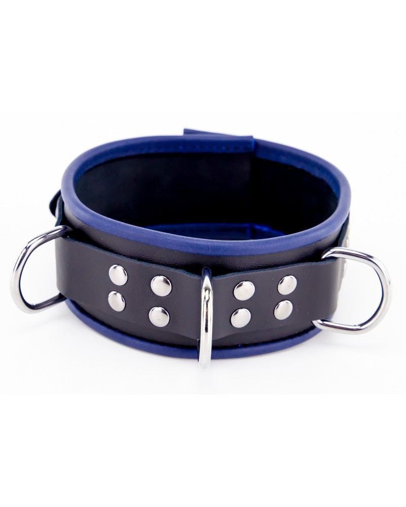 Collier en cuir - 3 anneaux D - Noir/Bleu sextoys et accessoires sur La Boutique du Hard