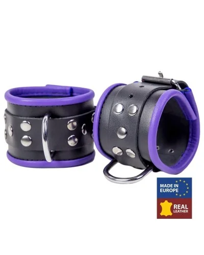 Menottes en cuir pour Poignets Noir-Violet sextoys et accessoires sur La Boutique du Hard